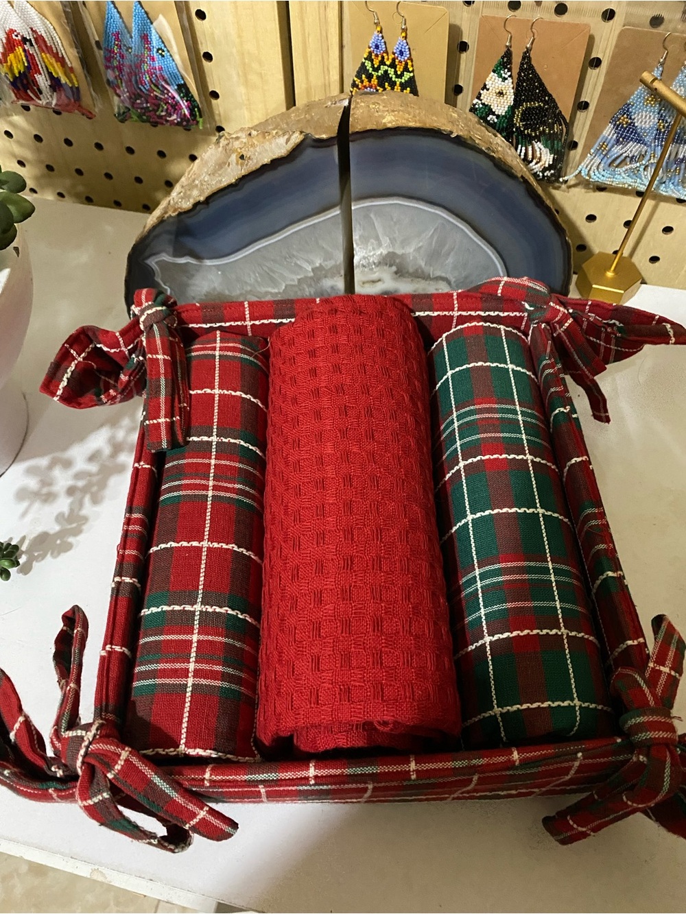 Holiday Plaid Fabric Towel Set - Red and Green